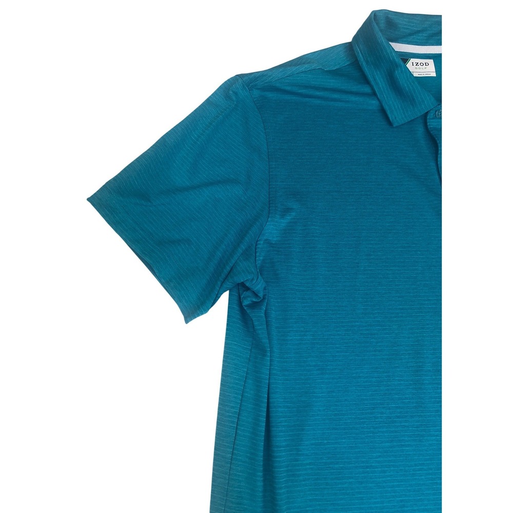 IZOD Golf Mens Performance Polo Shirt Teal Blue Micro Stripe Large Activewear - Picture 7 of 9